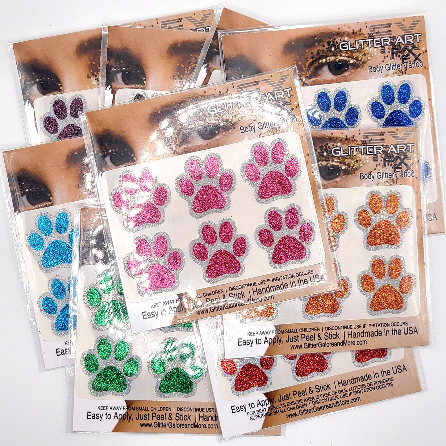 Paw Glitter Sticker Tattoo, Customizable Colorways - Cheer Team Decals