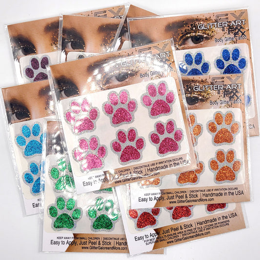 Paw Glitter Sticker Tattoo, Customizable Colorways - Cheer Team Decals