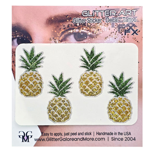 Pineapple Glitter Face Stickers – Hawaiian Luau & Tropical Party Body Tattoos | Made in USA