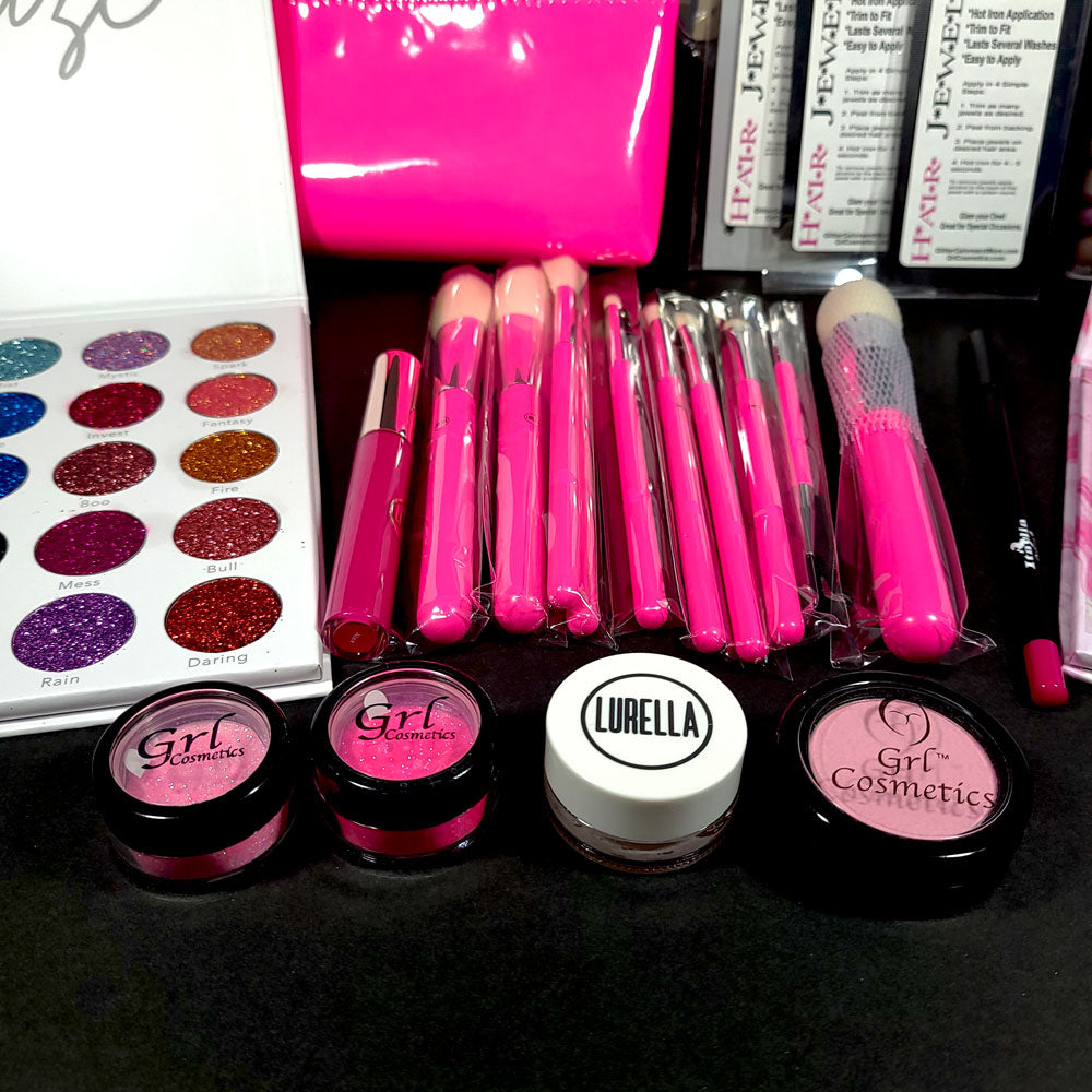 Pink Inspired Makeup Kit with Pink Brush Set and two Eyeshadow Palettes