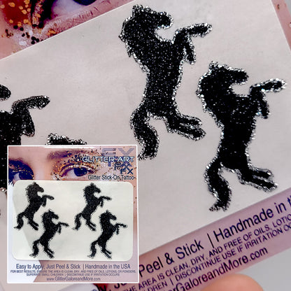 Rearing Horse Glitter Sticker in Black and Silver Glitter.