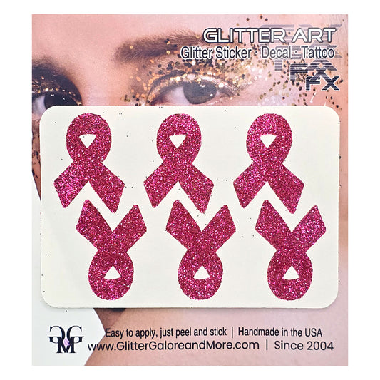 Cancer Awareness Ribbons Glitter Tattoo Stickers, 1 inch (6 Stickers) - Various Colors