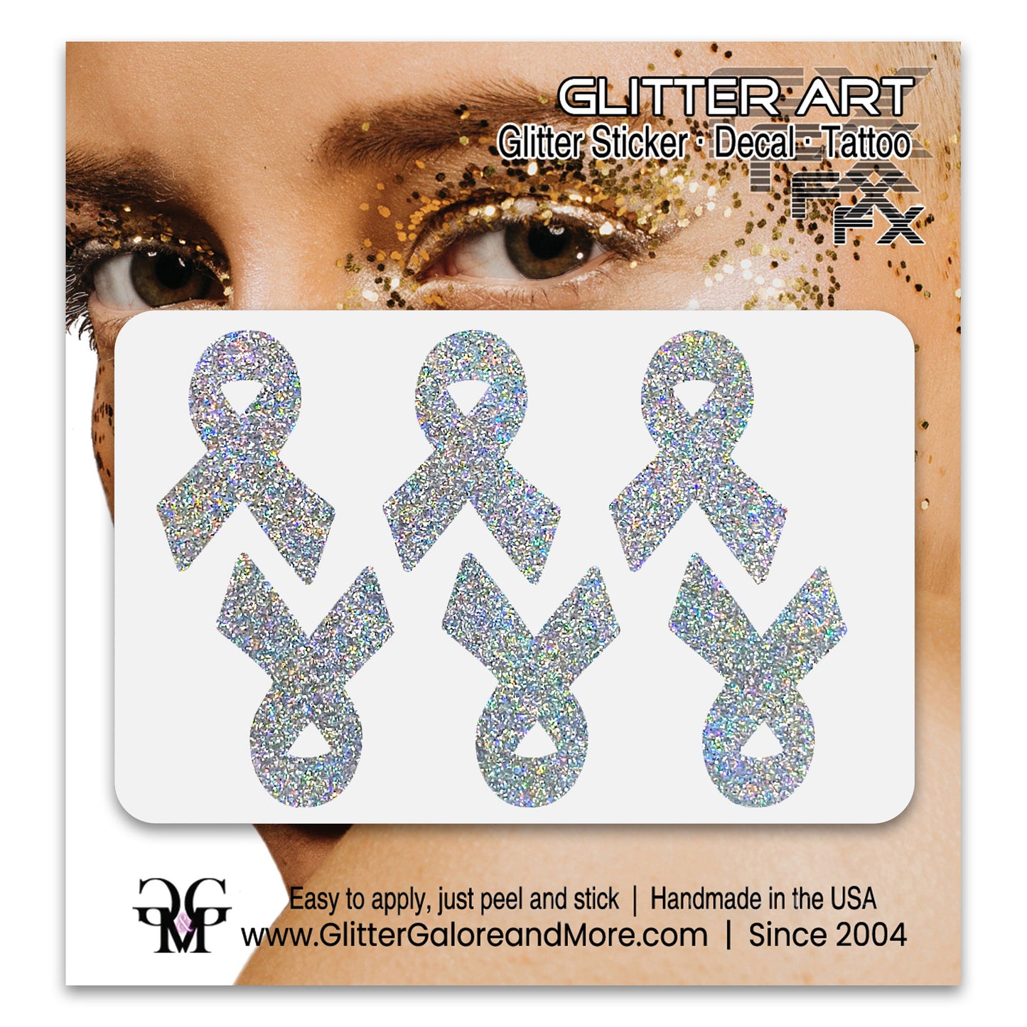 Cancer Awareness Ribbons Glitter Tattoo Stickers, 1 inch (6 Stickers) - Various Colors