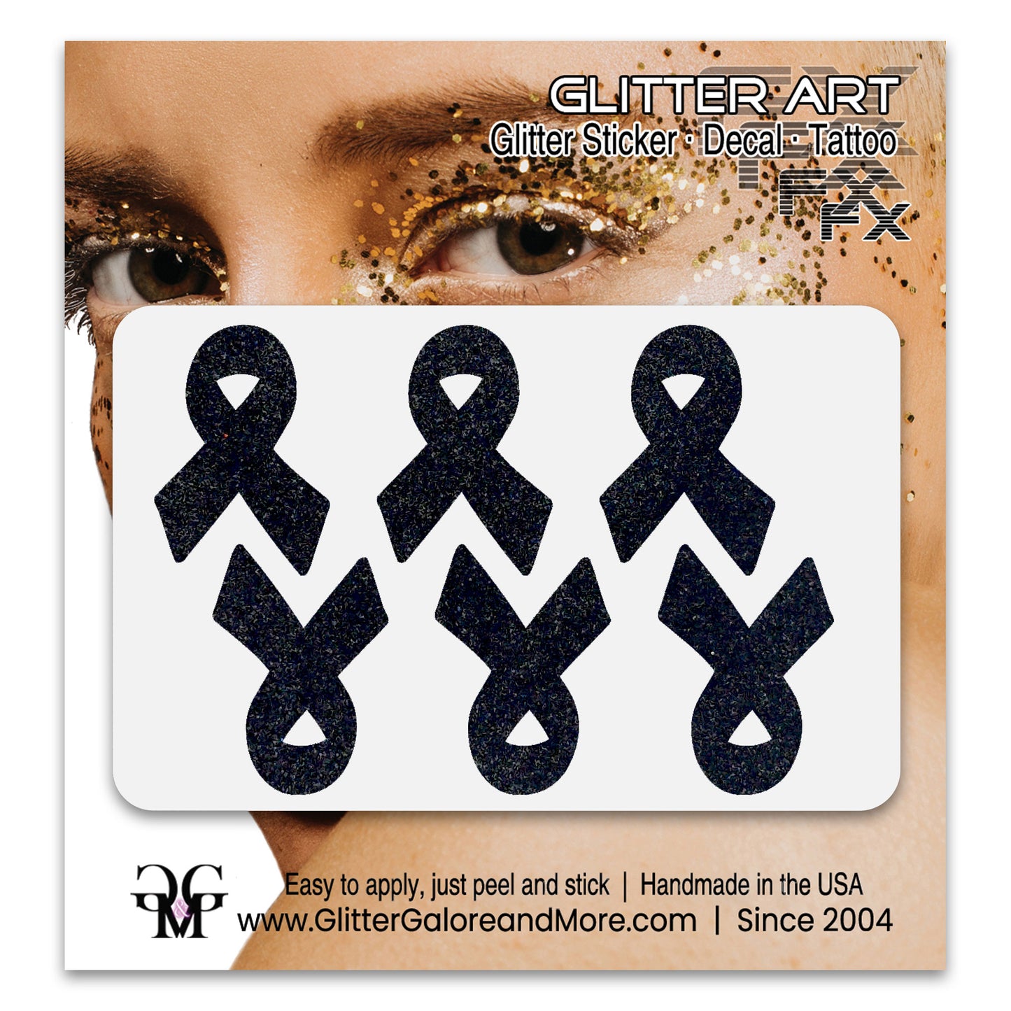 Cancer Awareness Ribbons Glitter Tattoo Stickers, 1 inch (6 Stickers) - Various Colors