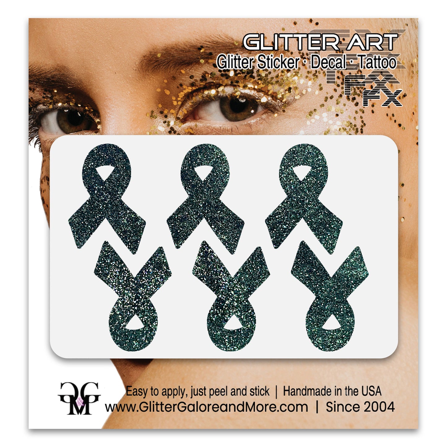Cancer Awareness Ribbons Glitter Tattoo Stickers, 1 inch (6 Stickers) - Various Colors