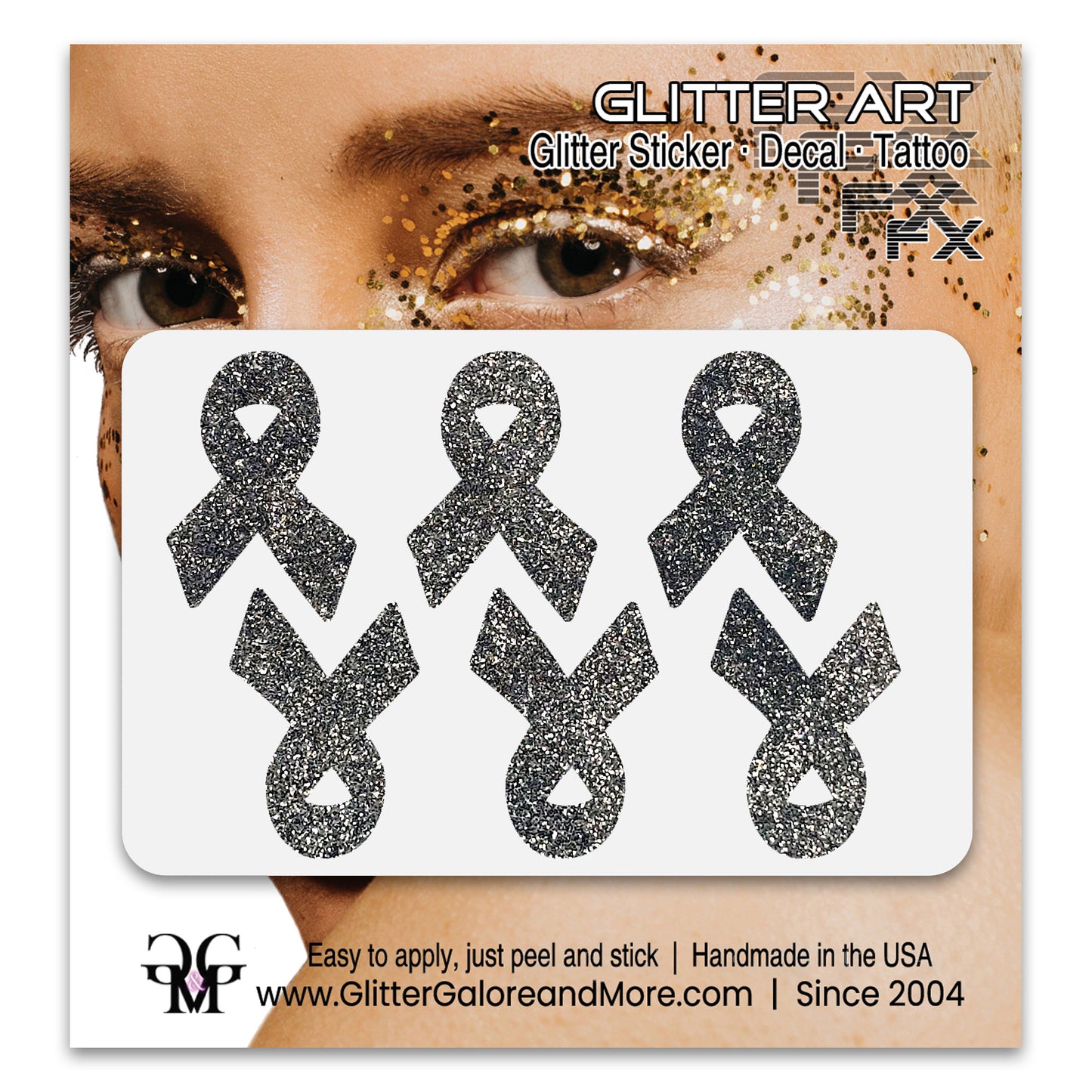 Cancer Awareness Ribbons Glitter Tattoo Stickers, 1 inch (6 Stickers) - Various Colors