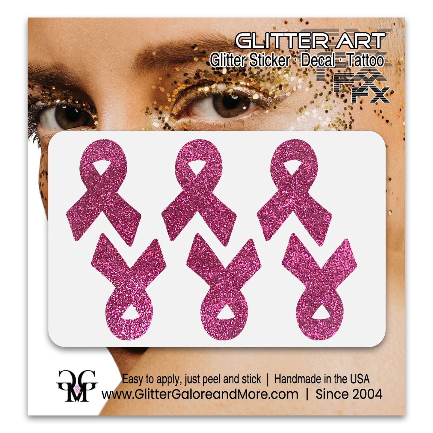 Cancer Awareness Ribbons Glitter Tattoo Stickers, 1 inch (6 Stickers) - Various Colors
