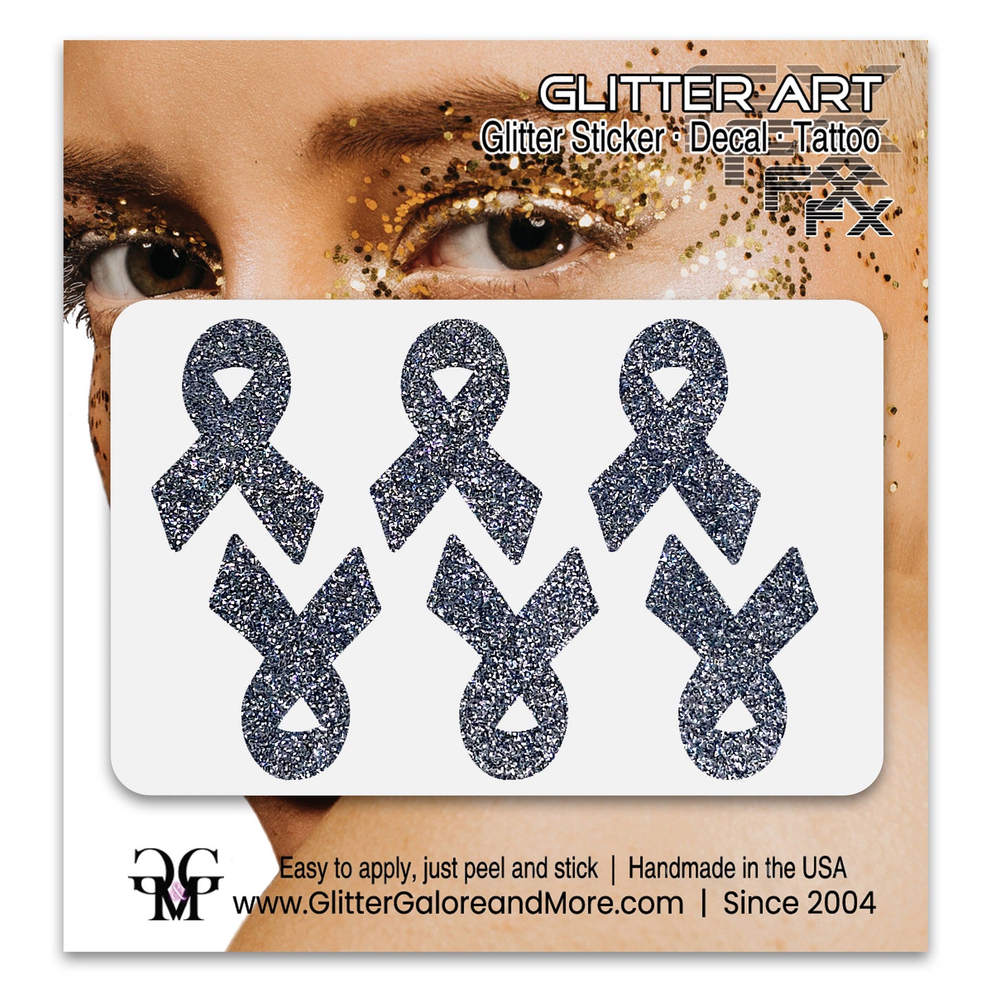 Cancer Awareness Ribbons Glitter Tattoo Stickers, 1 inch (6 Stickers) - Various Colors