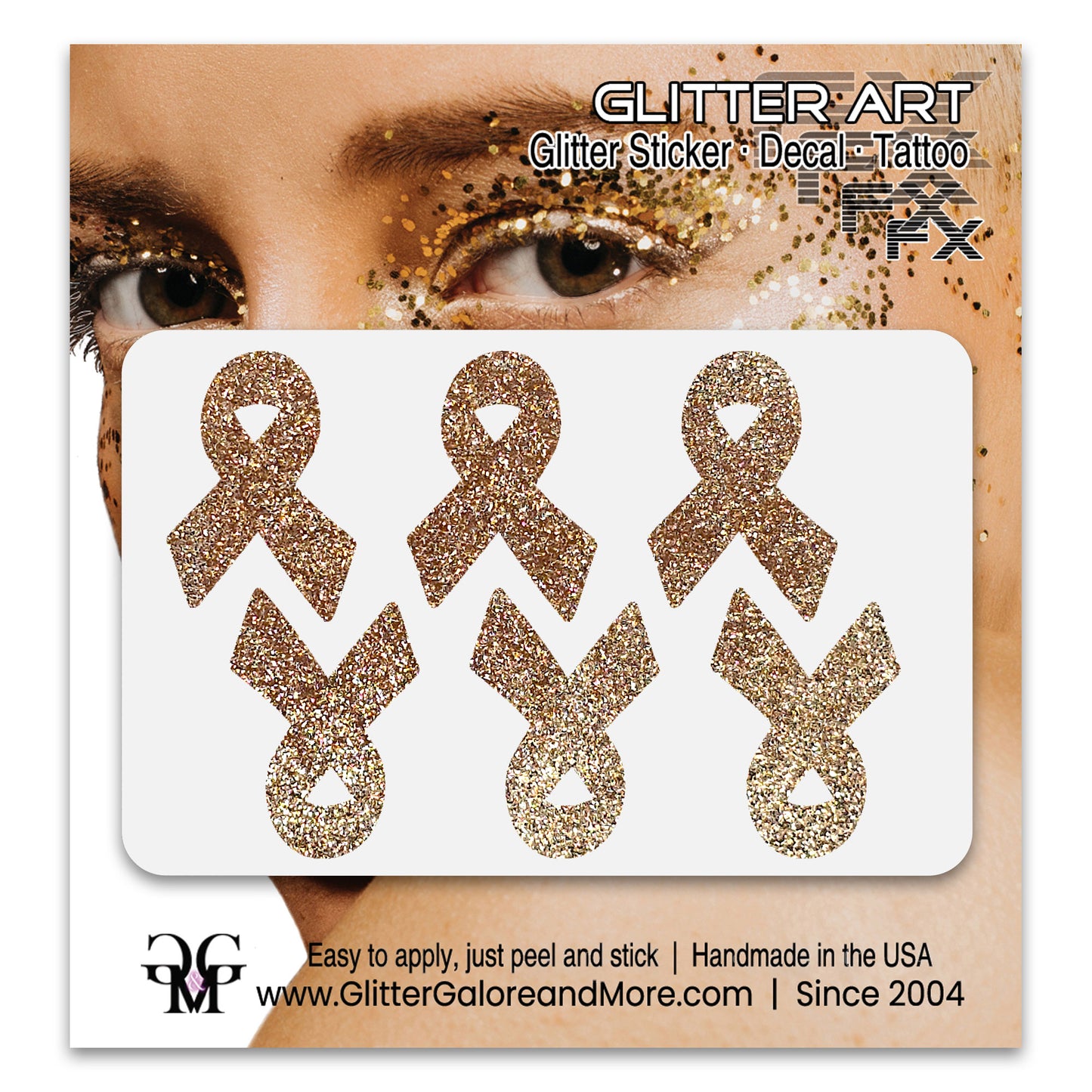 Cancer Awareness Ribbons Glitter Tattoo Stickers, 1 inch (6 Stickers) - Various Colors