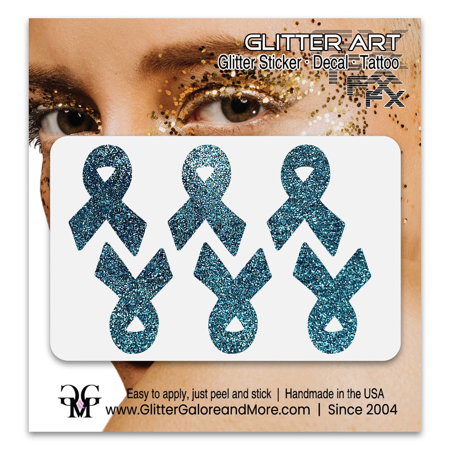 Cancer Awareness Ribbons Glitter Tattoo Stickers, 1 inch (6 Stickers) - Various Colors