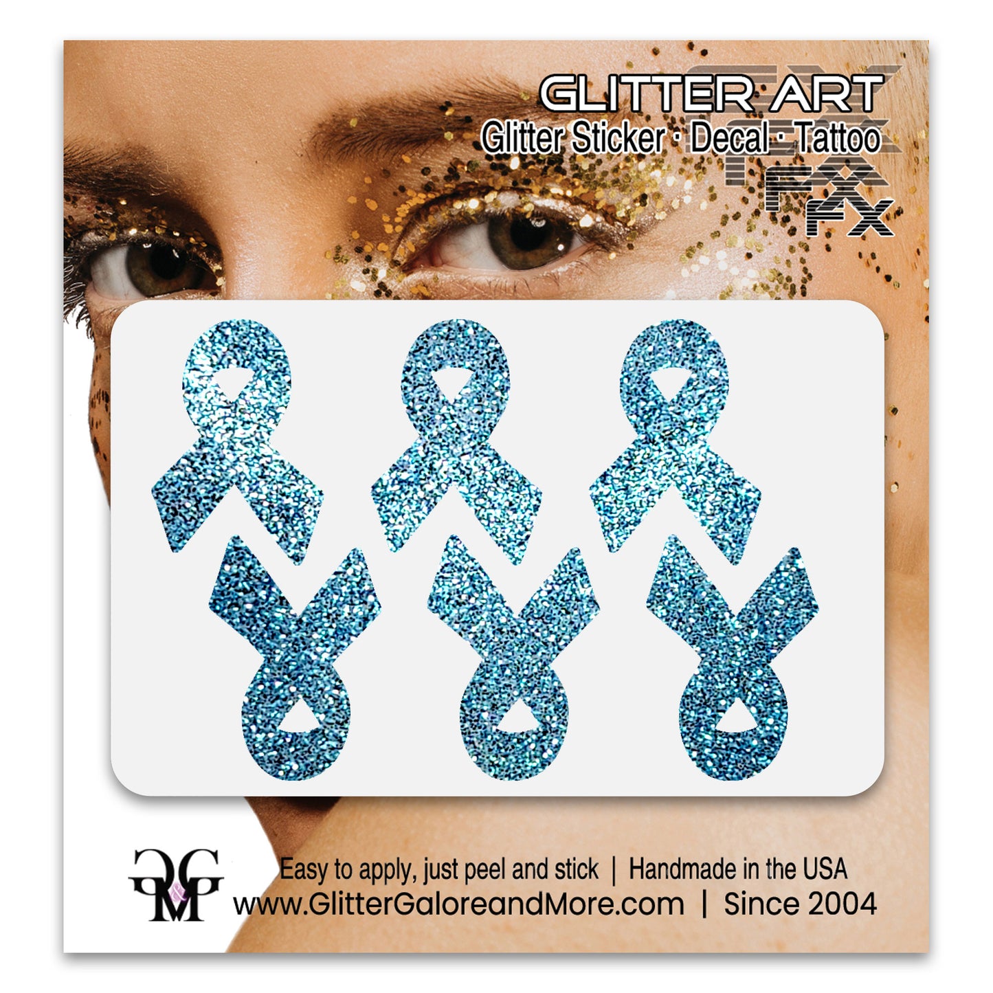Cancer Awareness Ribbons Glitter Tattoo Stickers, 1 inch (6 Stickers) - Various Colors