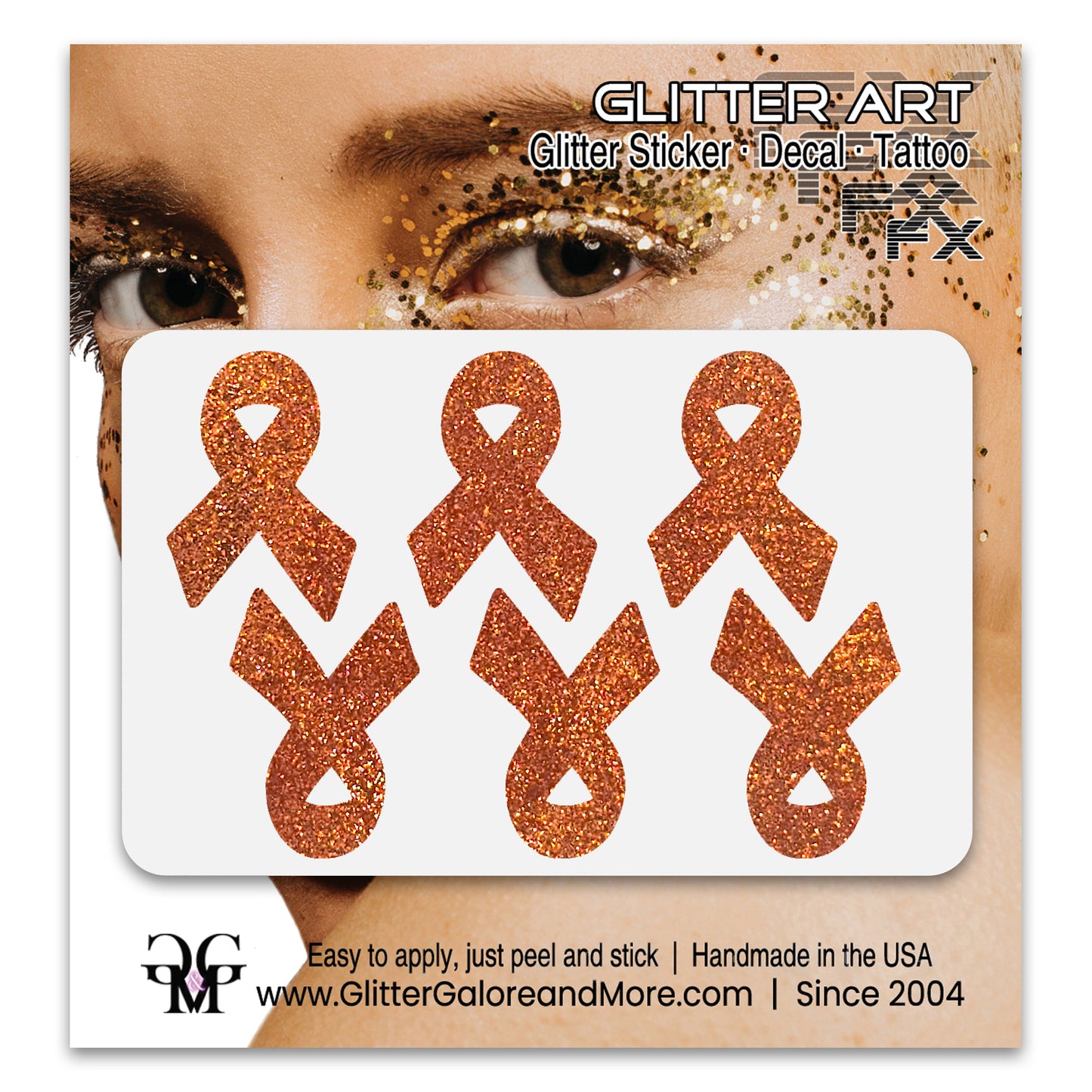Cancer Awareness Ribbons Glitter Tattoo Stickers, 1 inch (6 Stickers) - Various Colors