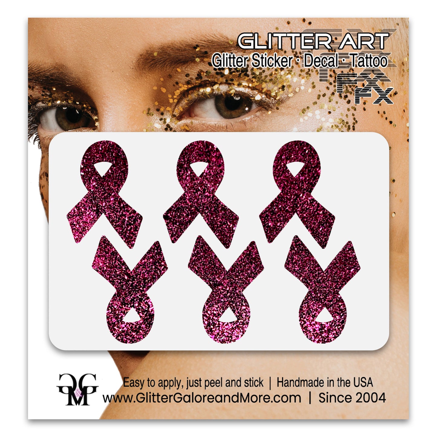 Cancer Awareness Ribbons Glitter Tattoo Stickers, 1 inch (6 Stickers) - Various Colors