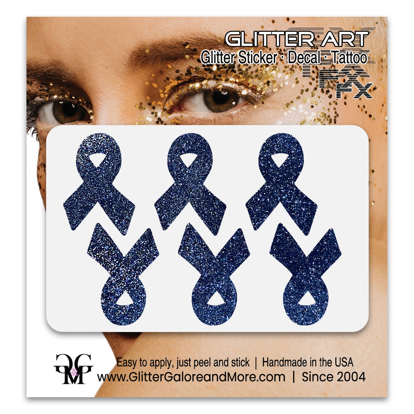 Cancer Awareness Ribbons Glitter Tattoo Stickers, 1 inch (6 Stickers) - Various Colors