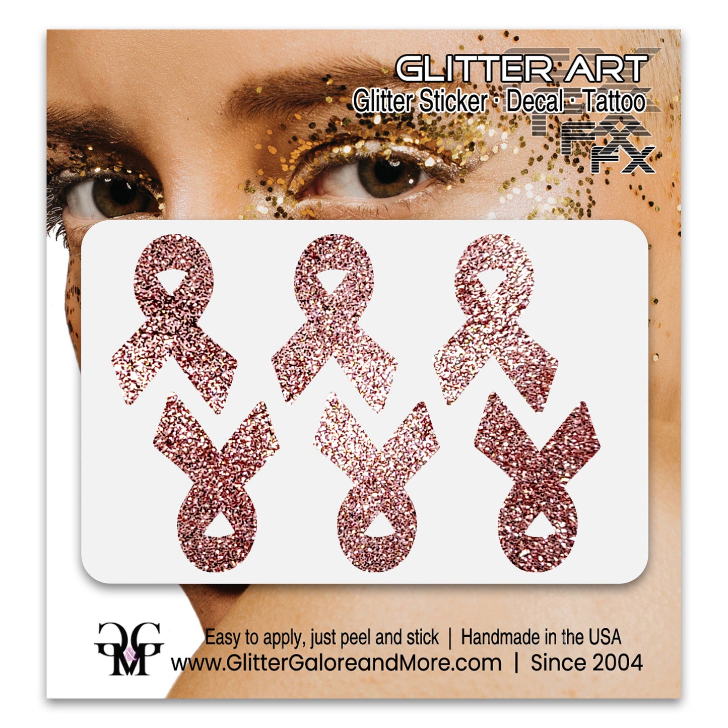 Cancer Awareness Ribbons Glitter Tattoo Stickers, 1 inch (6 Stickers) - Various Colors