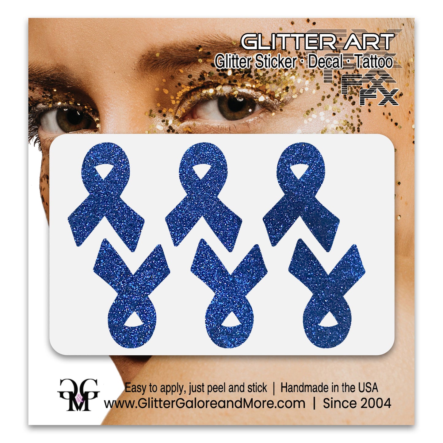 Cancer Awareness Ribbons Glitter Tattoo Stickers, 1 inch (6 Stickers) - Various Colors
