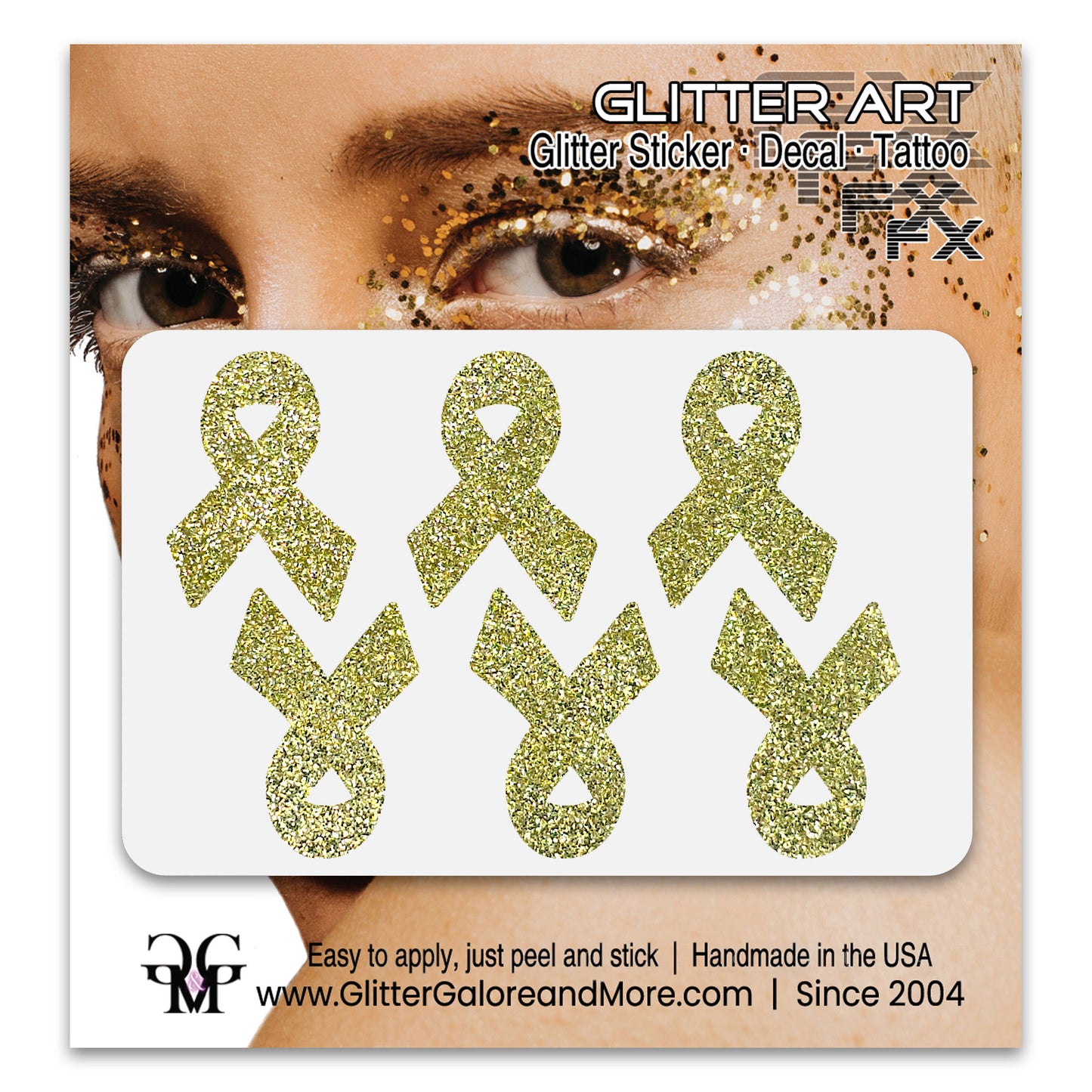 Cancer Awareness Ribbons Glitter Tattoo Stickers, 1 inch (6 Stickers) - Various Colors