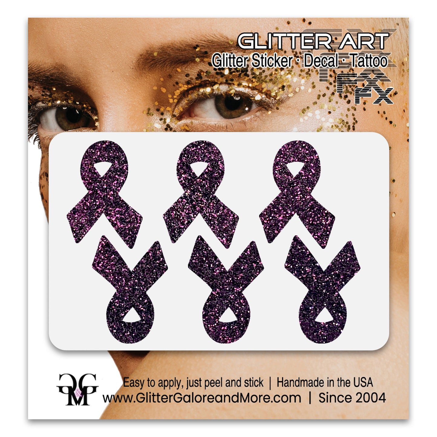 Cancer Awareness Ribbons Glitter Tattoo Stickers, 1 inch (6 Stickers) - Various Colors