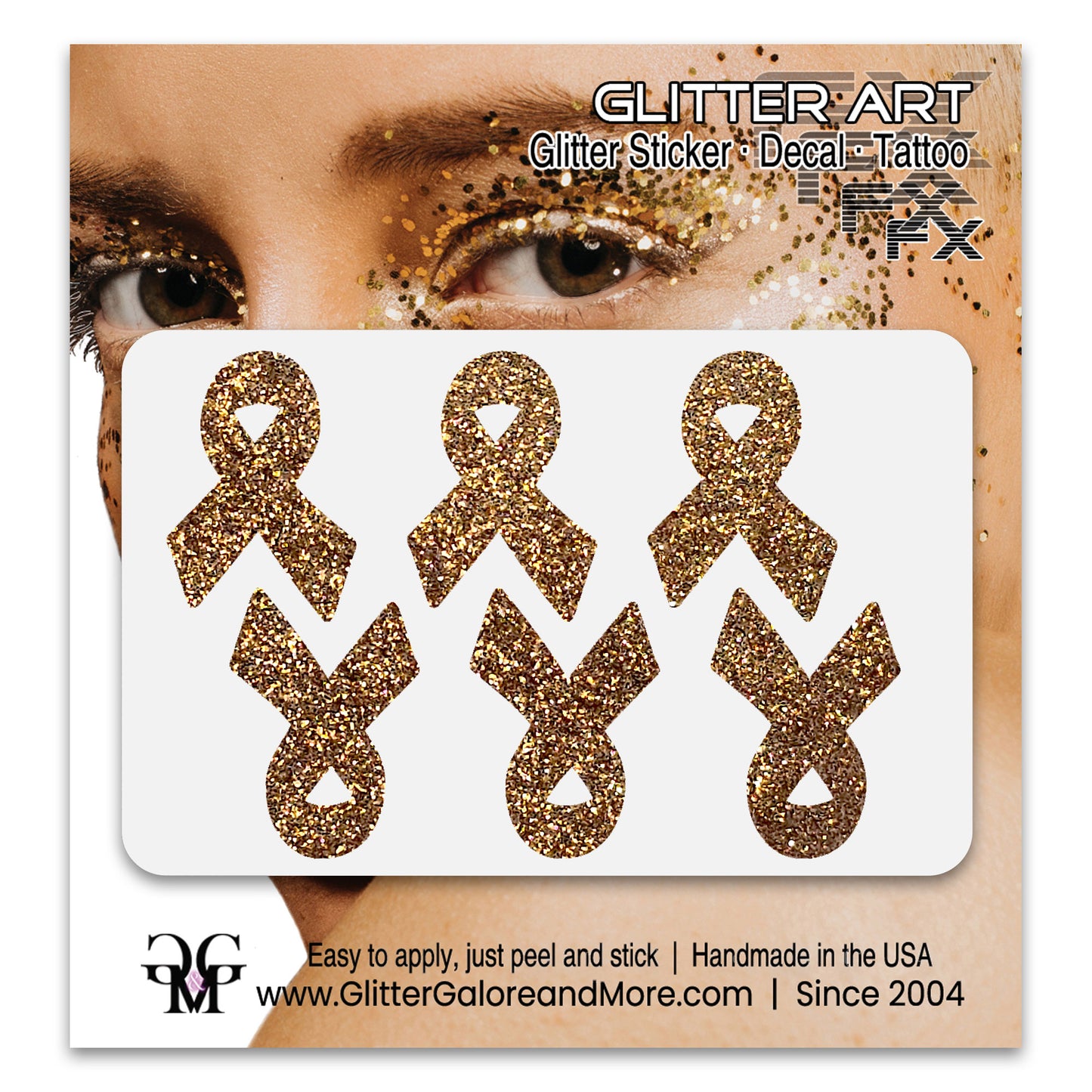 Cancer Awareness Ribbons Glitter Tattoo Stickers, 1 inch (6 Stickers) - Various Colors