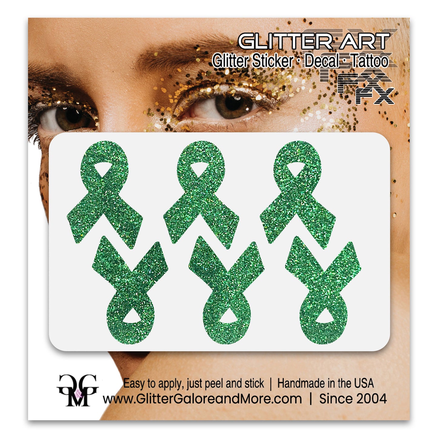 Cancer Awareness Ribbons Glitter Tattoo Stickers, 1 inch (6 Stickers) - Various Colors