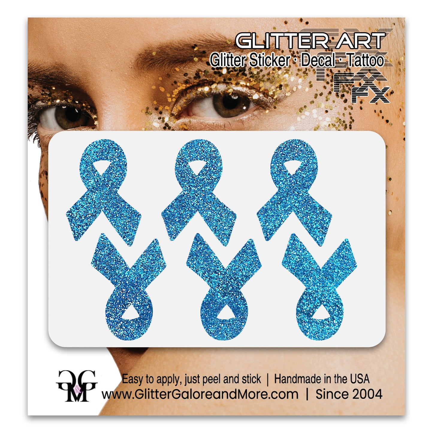 Cancer Awareness Ribbons Glitter Tattoo Stickers, 1 inch (6 Stickers) - Various Colors