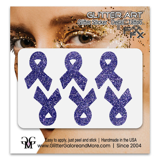 Cancer Awareness Ribbons Glitter Tattoo Stickers, 1 inch (6 Stickers) - Various Colors