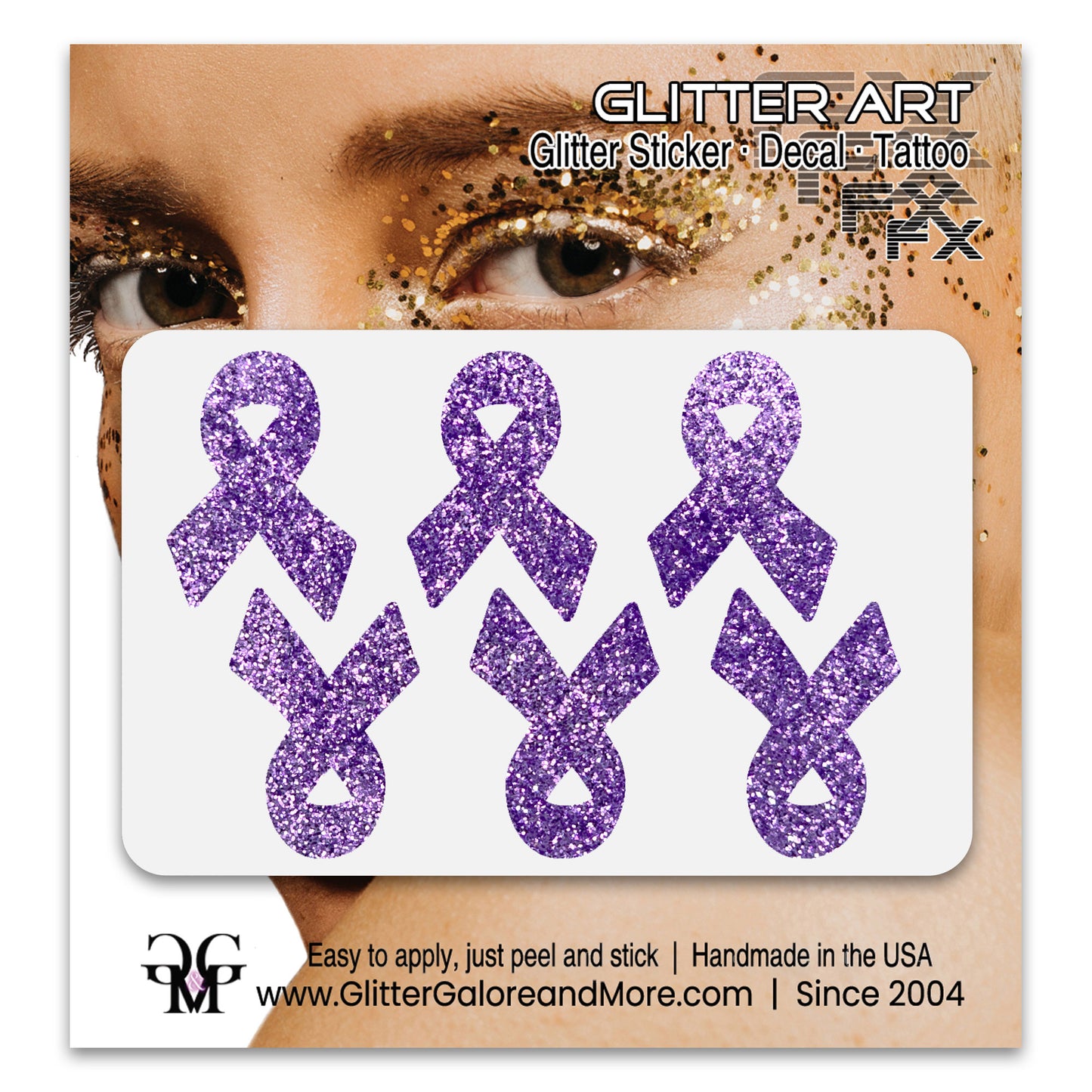 Cancer Awareness Ribbons Glitter Tattoo Stickers, 1 inch (6 Stickers) - Various Colors