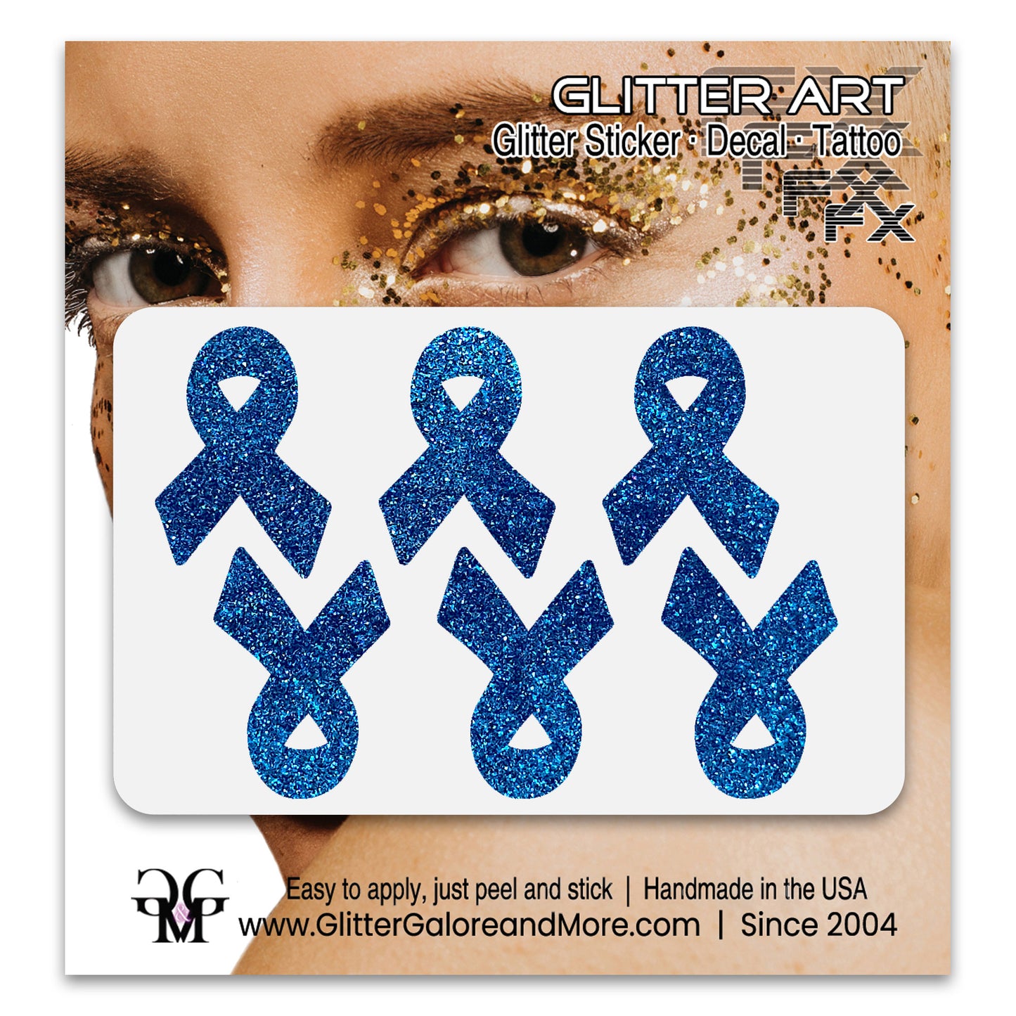 Cancer Awareness Ribbons Glitter Tattoo Stickers, 1 inch (6 Stickers) - Various Colors