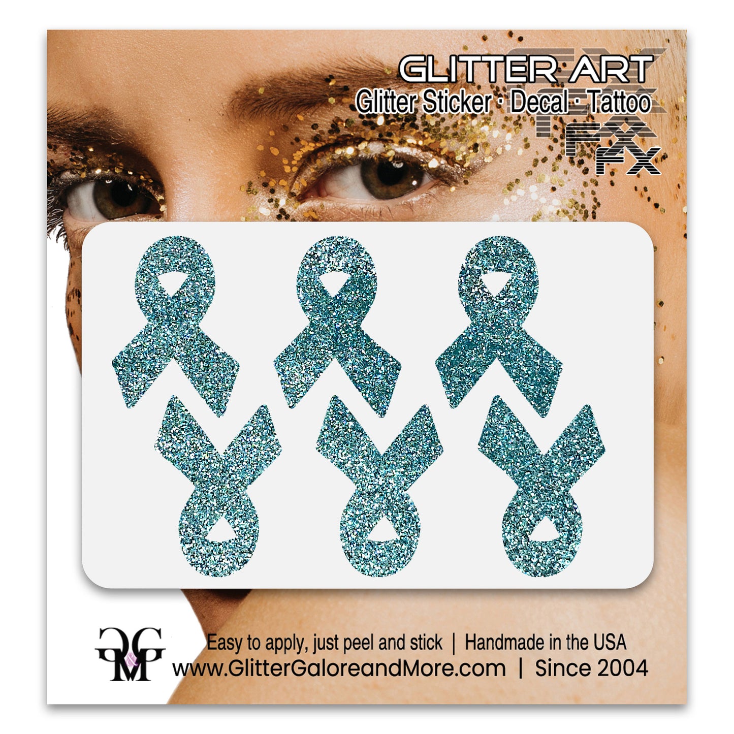 Cancer Awareness Ribbons Glitter Tattoo Stickers, 1 inch (6 Stickers) - Various Colors