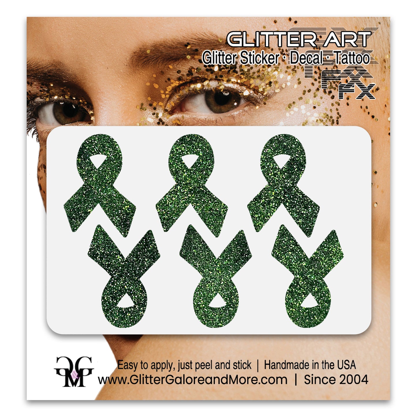 Cancer Awareness Ribbons Glitter Tattoo Stickers, 1 inch (6 Stickers) - Various Colors