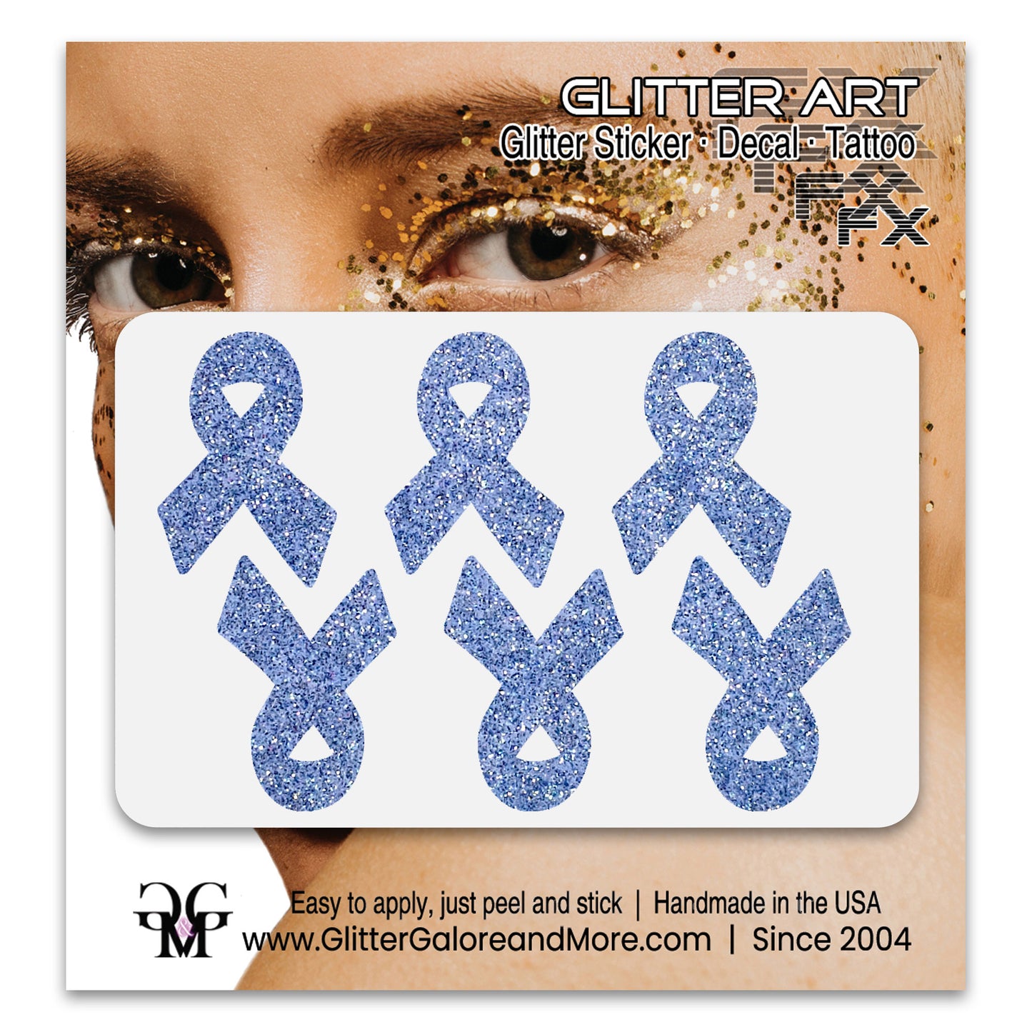 Cancer Awareness Ribbons Glitter Tattoo Stickers, 1 inch (6 Stickers) - Various Colors