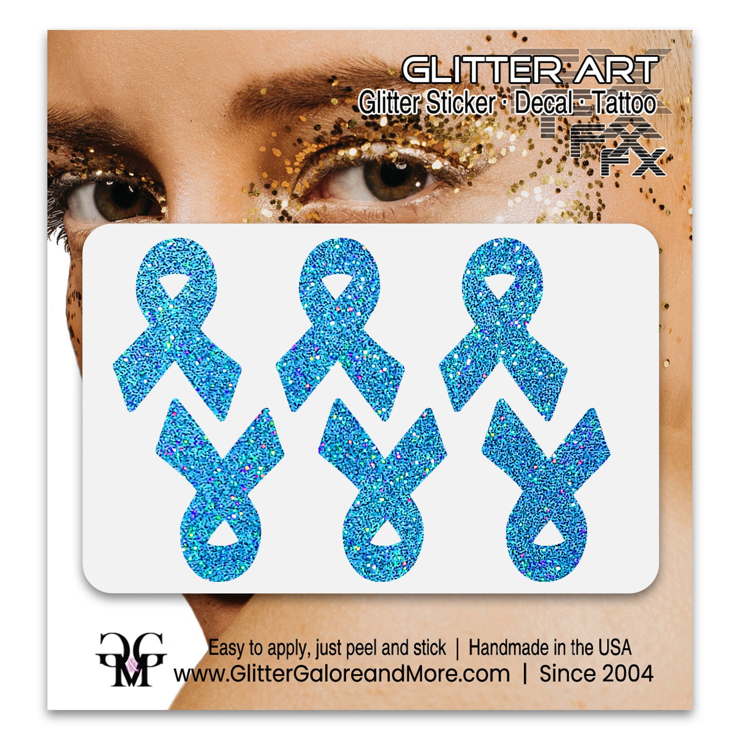 Cancer Awareness Ribbons Glitter Tattoo Stickers, 1 inch (6 Stickers) - Various Colors