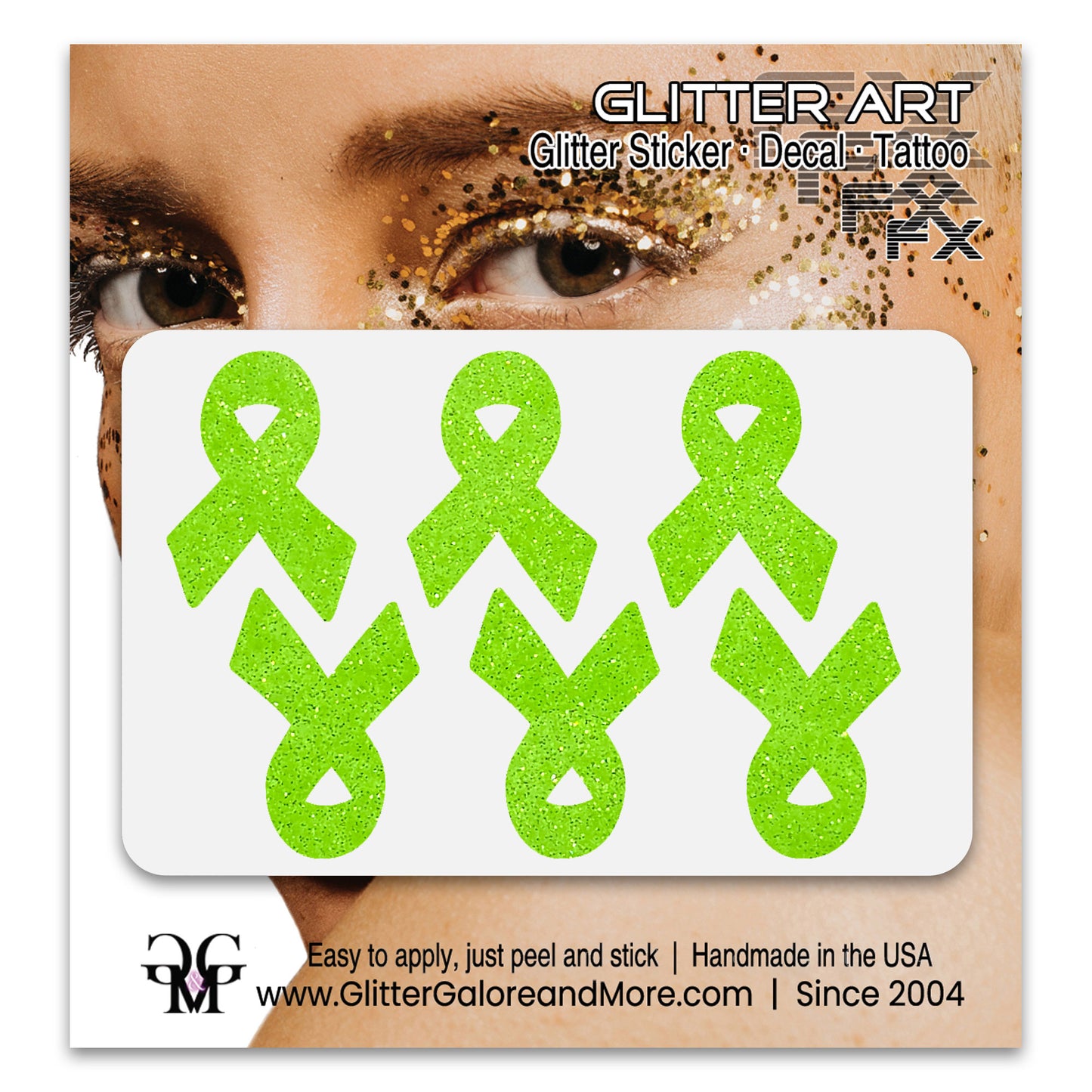 Cancer Awareness Ribbons Glitter Tattoo Stickers, 1 inch (6 Stickers) - Various Colors