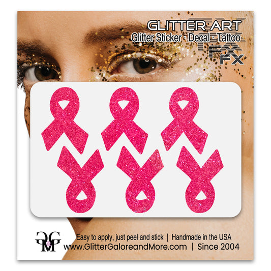 Cancer Awareness Ribbons Glitter Tattoo Stickers, 1 inch (6 Stickers) - Various Colors