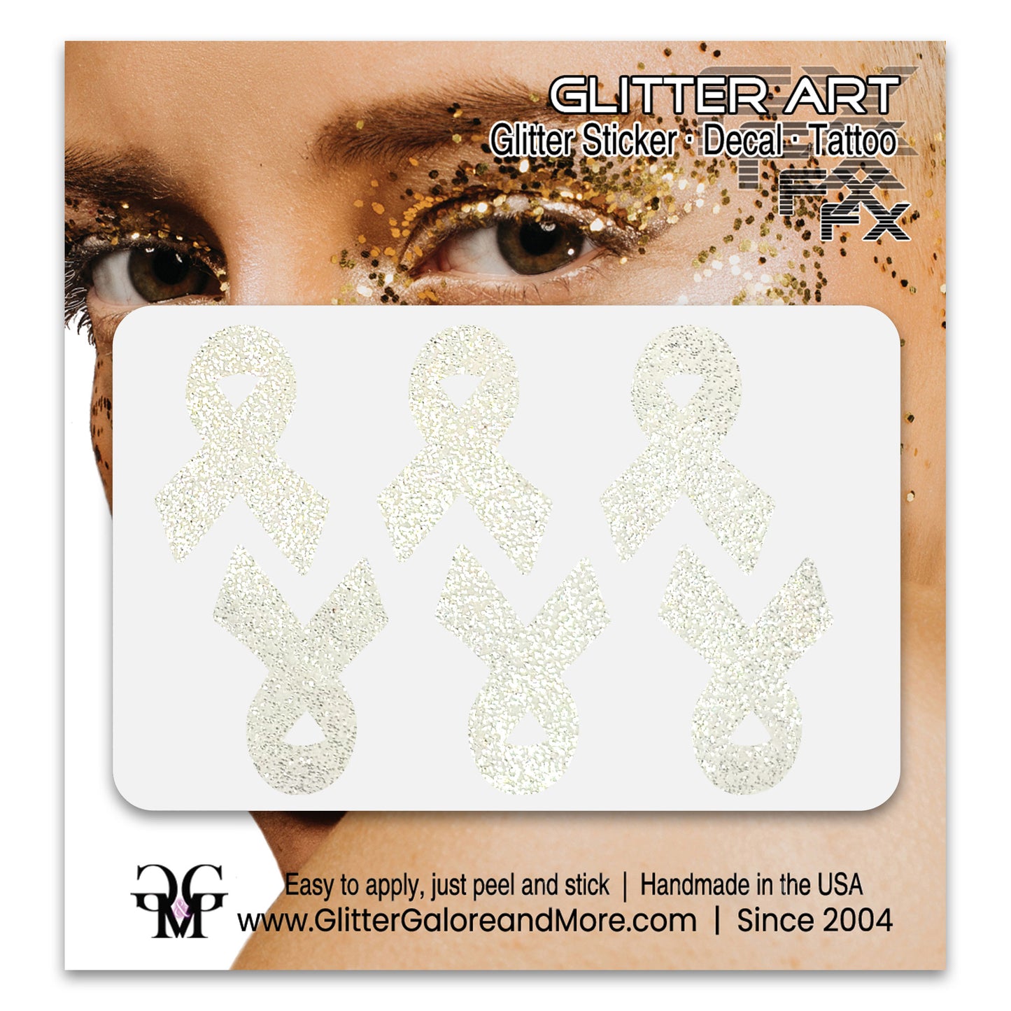 Cancer Awareness Ribbons Glitter Tattoo Stickers, 1 inch (6 Stickers) - Various Colors