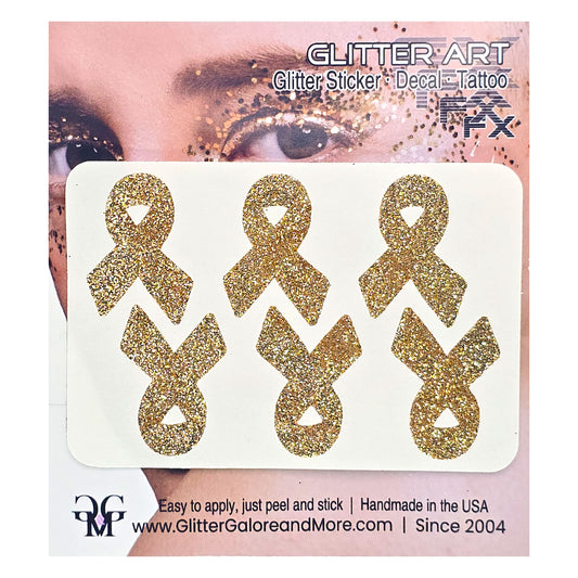 Cancer Awareness Ribbons Glitter Tattoo Stickers, 1 inch (6 Stickers) - Various Colors