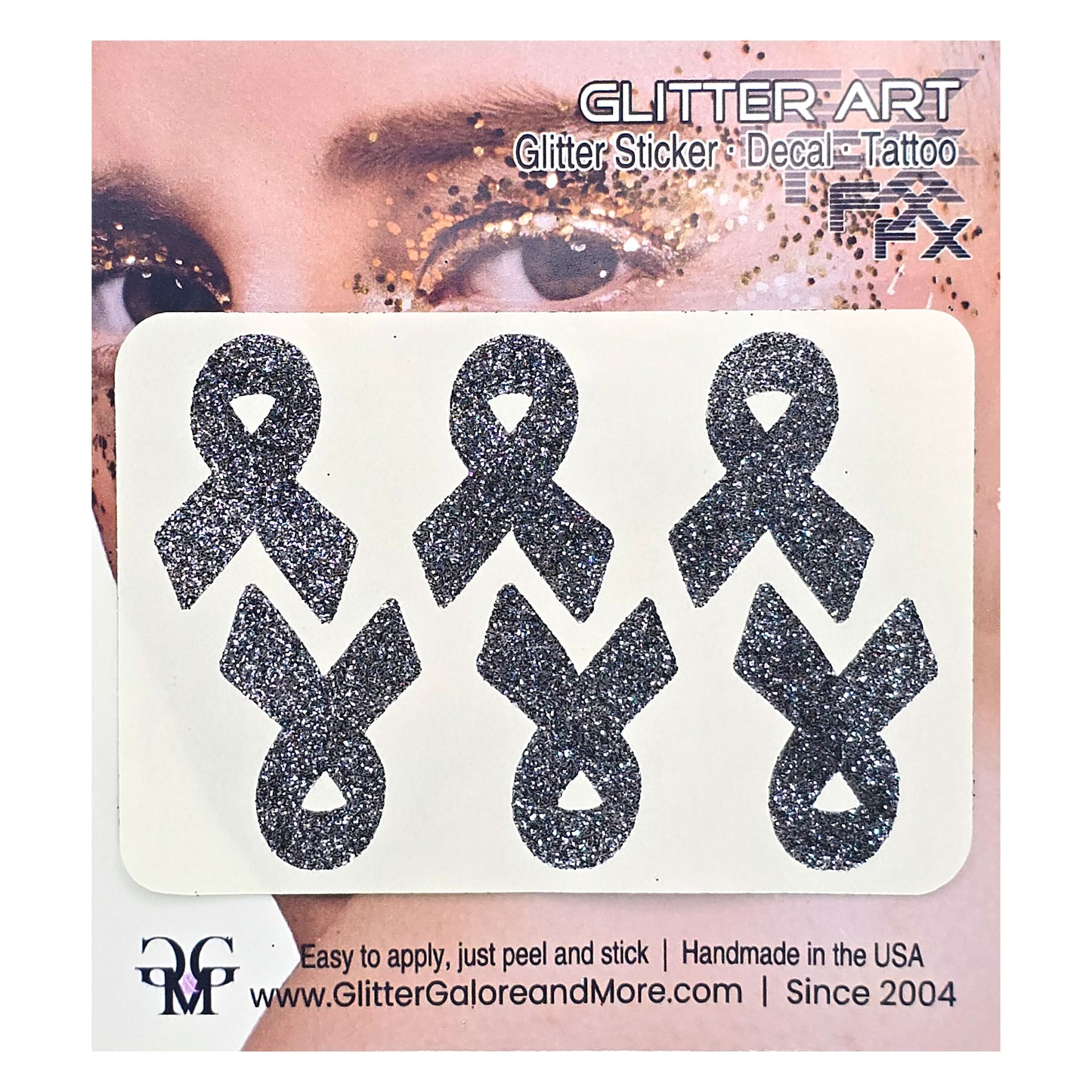 Cancer Awareness Ribbons Glitter Tattoo Stickers, 1 inch (6 Stickers) - Various Colors