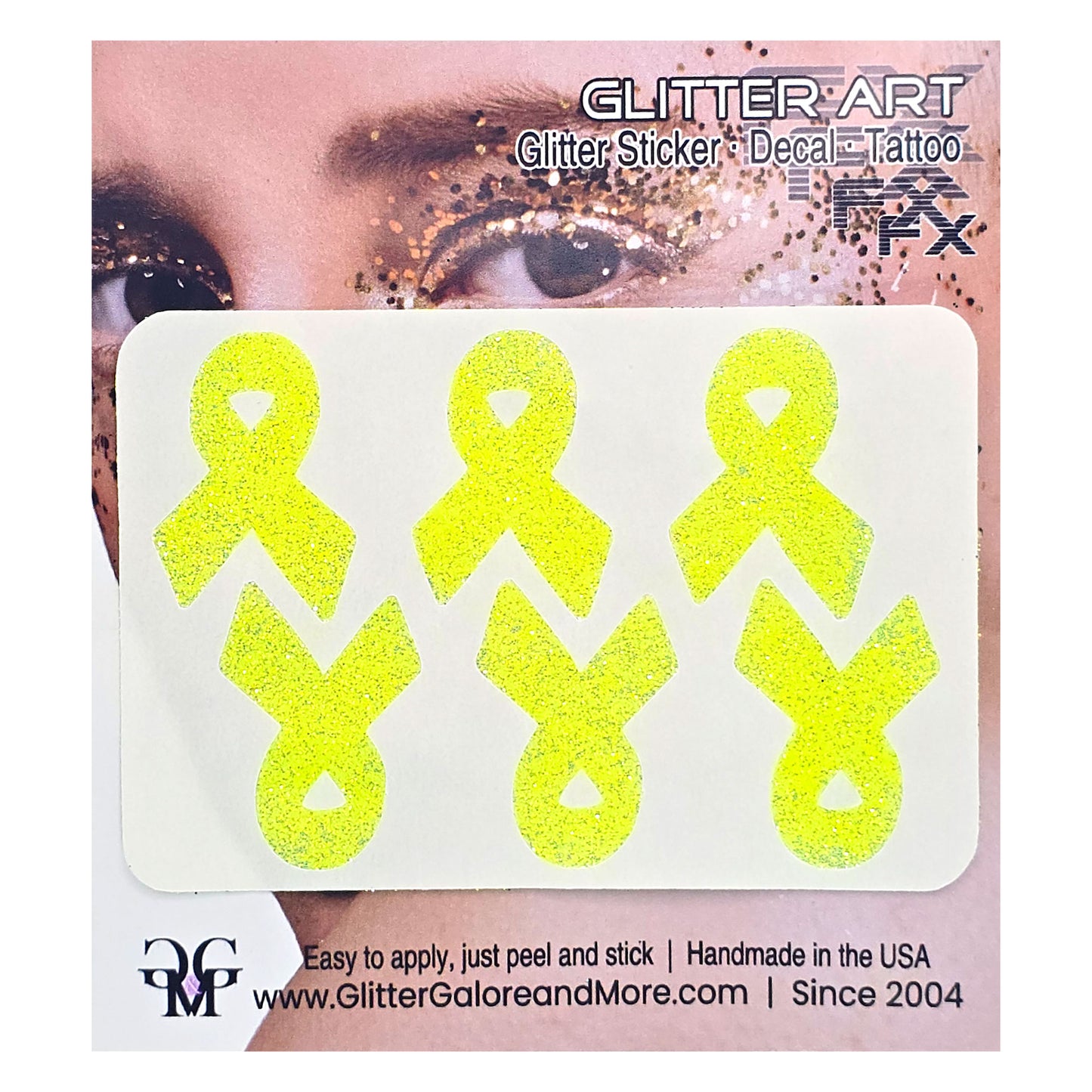 Cancer Awareness Ribbons Glitter Tattoo Stickers, 1 inch (6 Stickers) - Various Colors