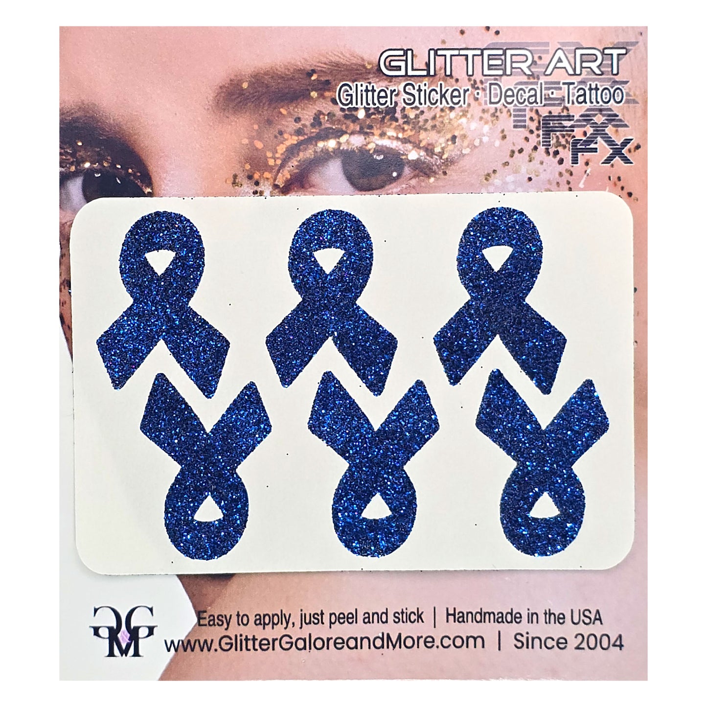Cancer Awareness Ribbons Glitter Tattoo Stickers, 1 inch (6 Stickers) - Various Colors