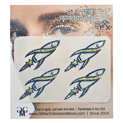 Lowellville Rockets in Blue, Yellow and White Glitter, Sticker Tattoos 4 piece set.