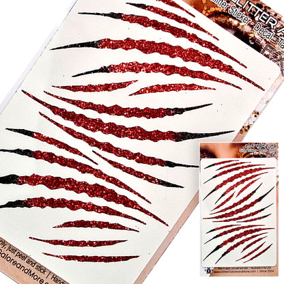 Claw Scratch Glitter Tattoo Sticker, Halloween Costume Sticker