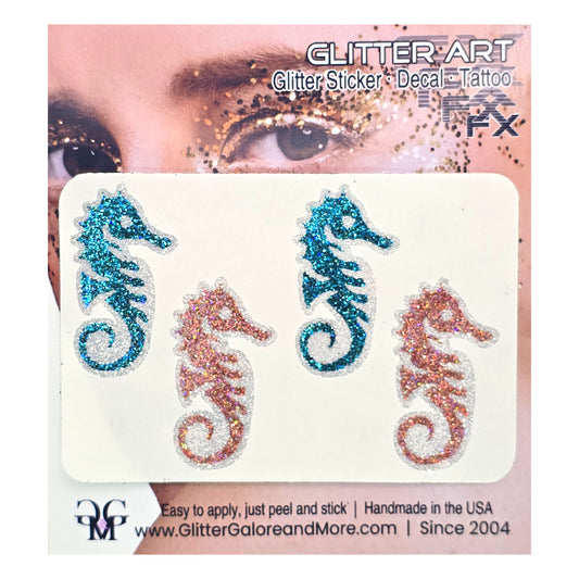 Seahorse Glitter Face Stickers – Tropical Beach & Ocean Party Body Tattoos | Made in USA