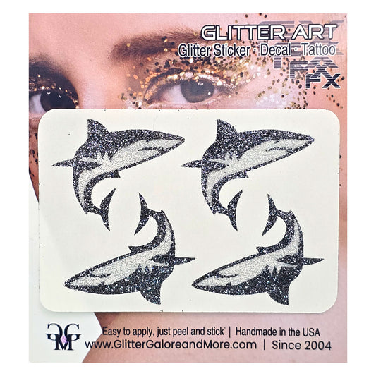 Shark Glitter Face Stickers – Ocean Party & Beach Body Tattoos | Made in USA