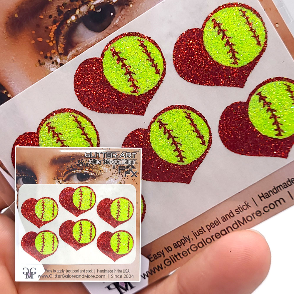 Softball Gameday Glitter Tattoo Stickers in Various Styles