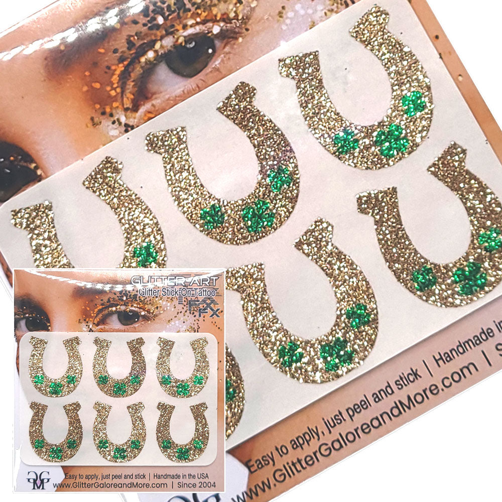 St Patrick's Day Face and Body Glitter Stickers, Clovers, Rainbows, Pots of Gold, Leprechaun Hats