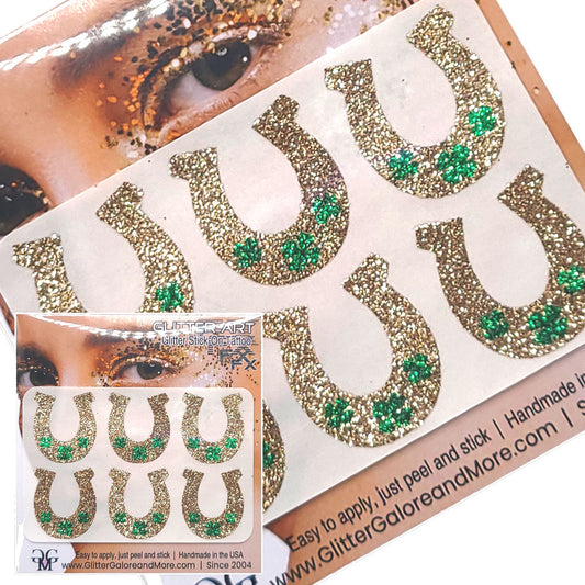 St Patrick's Day Face and Body Glitter Stickers, Clovers, Rainbows, Pots of Gold, Leprechaun Hats
