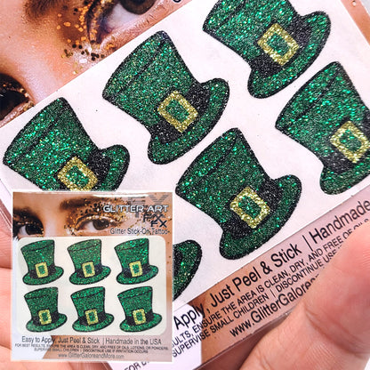 St Patrick's Day Face and Body Glitter Stickers, Clovers, Rainbows, Pots of Gold, Leprechaun Hats