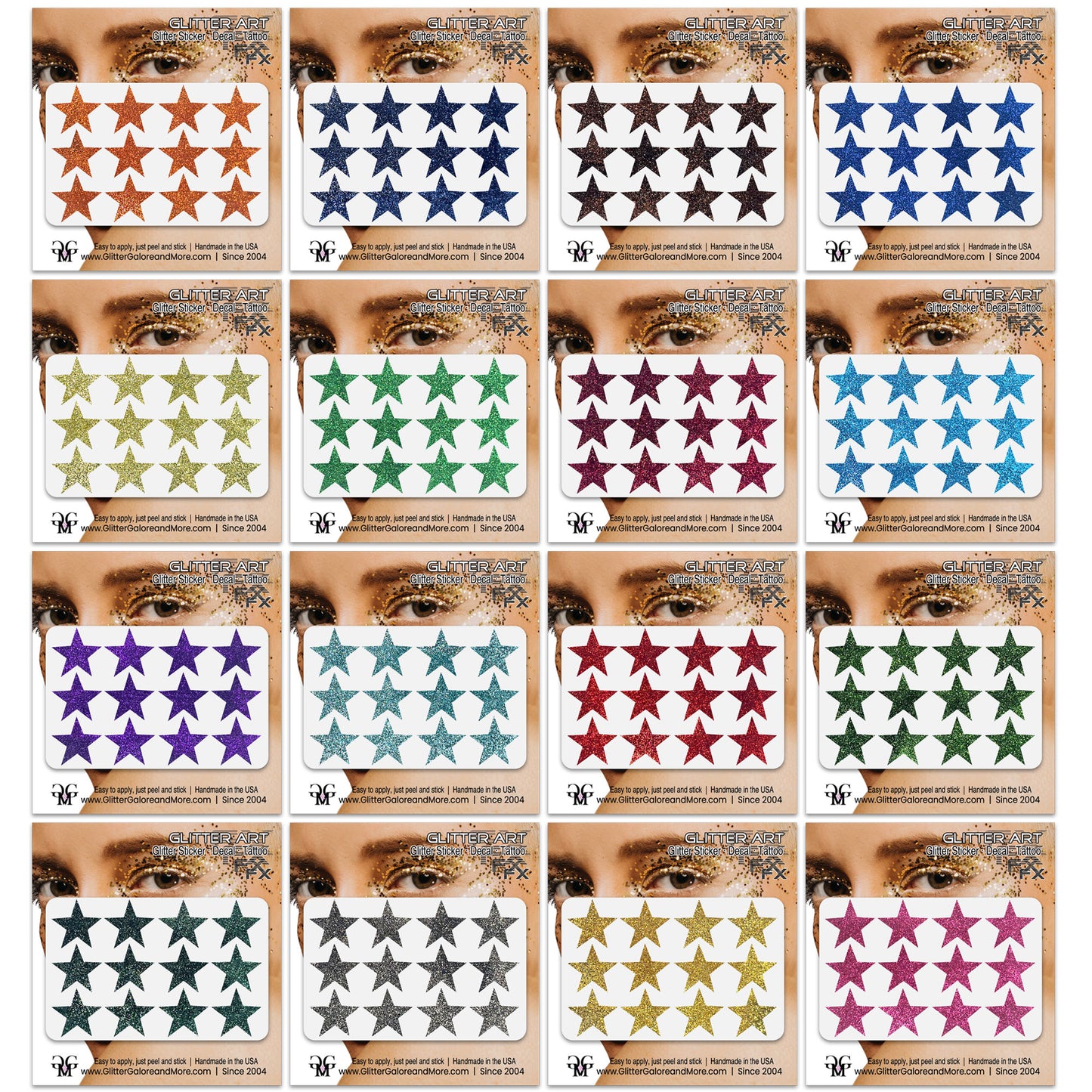 Star Glitter Stickers, .75 inches, 12 Stickers - Available in Brilliant Glitter Colors