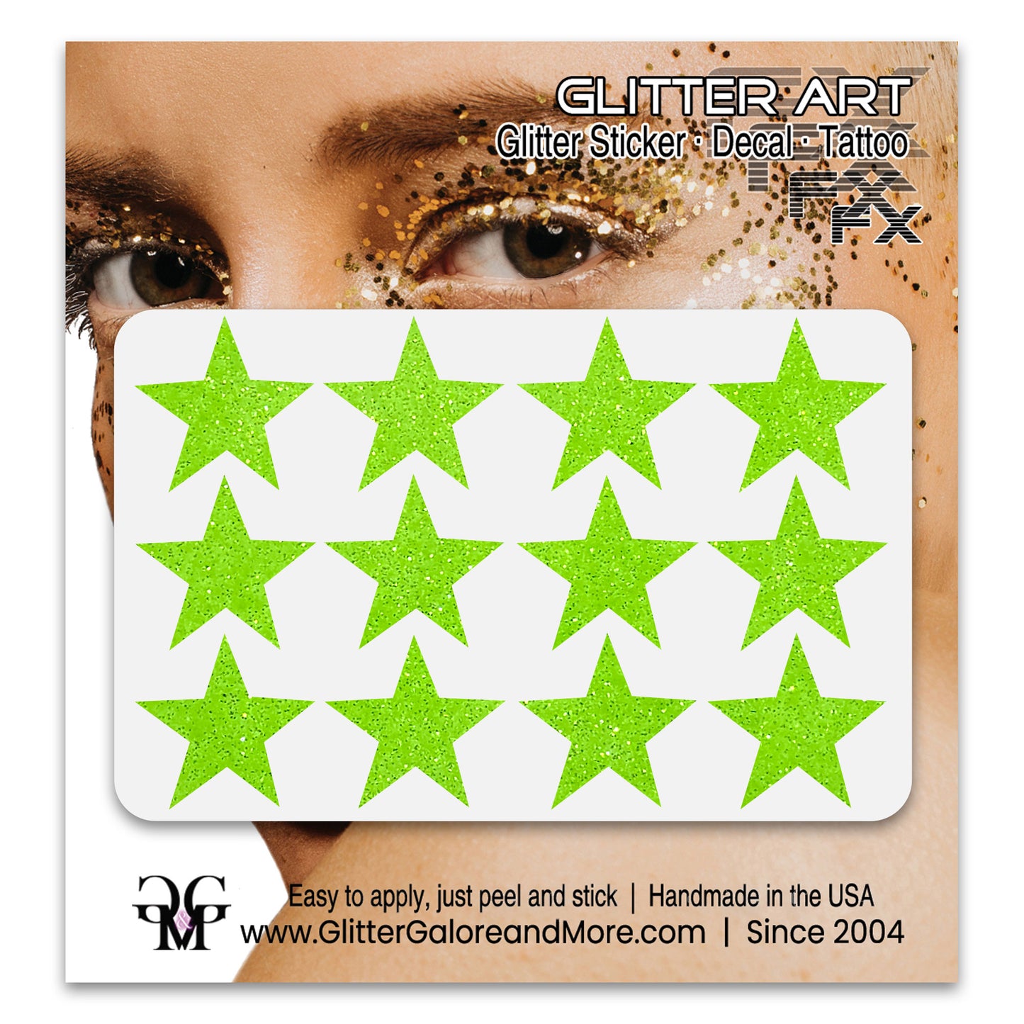 Star Glitter Stickers, .75 inches, 12 Stickers - Available in Brilliant Glitter Colors