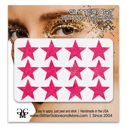 Star Glitter Stickers, .75 inches, 12 Stickers - Available in Brilliant Glitter Colors